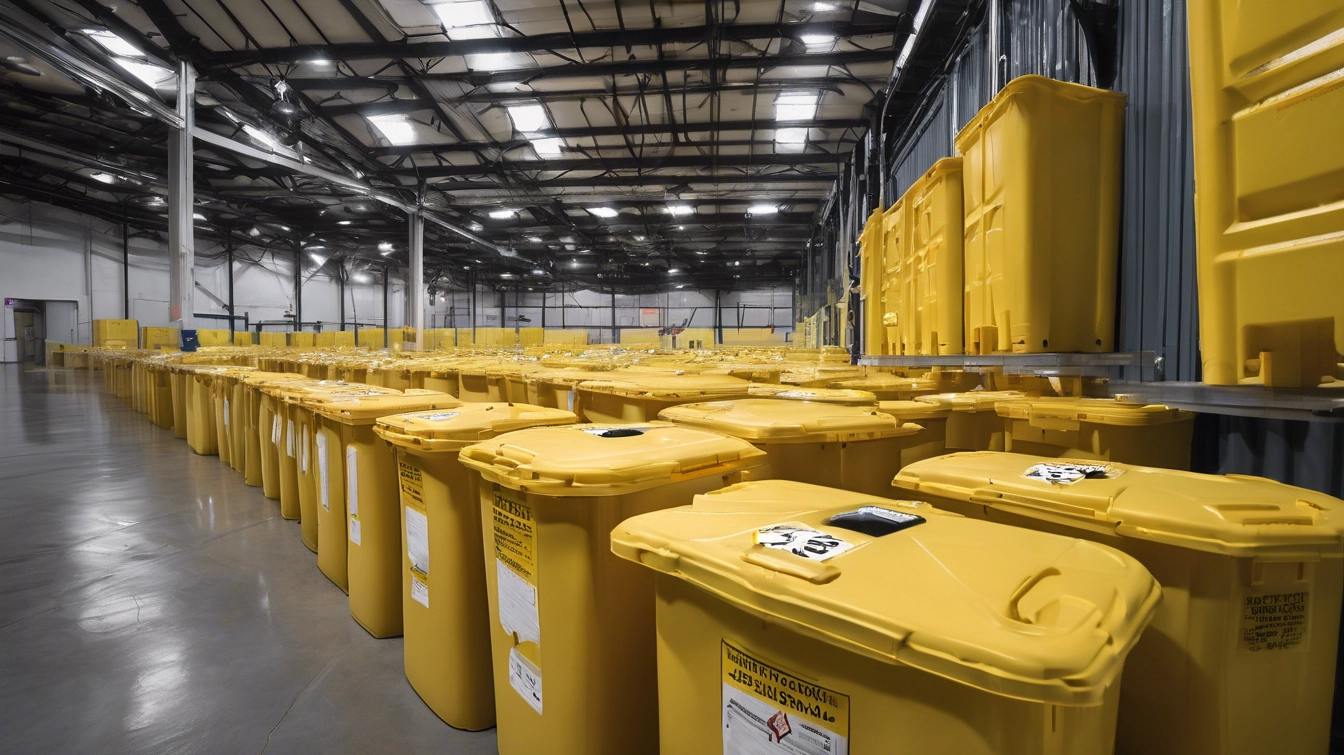 yellow trash bins fill of Biomedical and Pharmaceutical Waste in need of Disposal Services in Arlington, TX